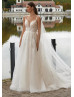 Ivory Lace Tulle Low Open Back Wedding Dress With Watteau Train